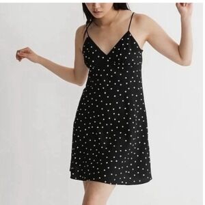 Madewell Black Polka Dot Mini Dress Spaghetti Strap V Neck Tie Back Sleeveless‎